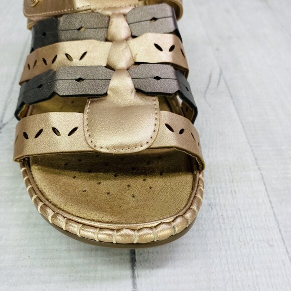 Coral Bay JAZLYN  Rose Gold Brown Adjustable Wedge Low Heel Slides Sandal Sz 6 M - Picture 11 of 14